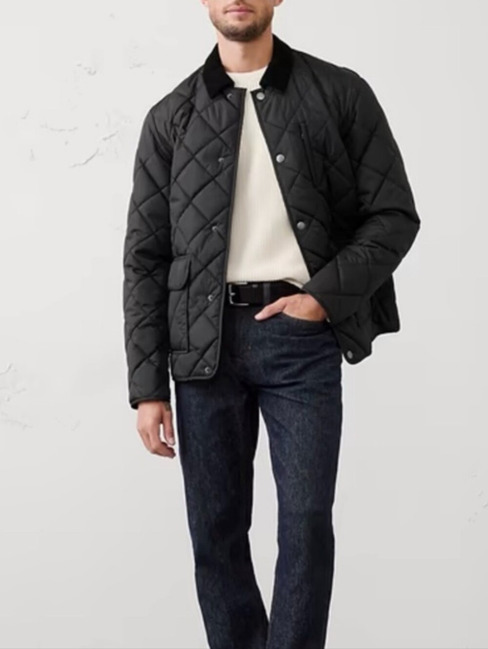 Banana Republic Factory Men's Black Contrast Collar Quilted Jacket Size L